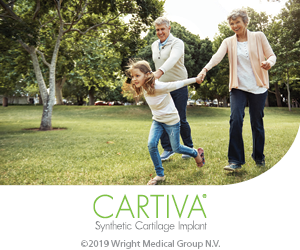 Girl dragging grandparents in ad for cartiva cartilage implant
